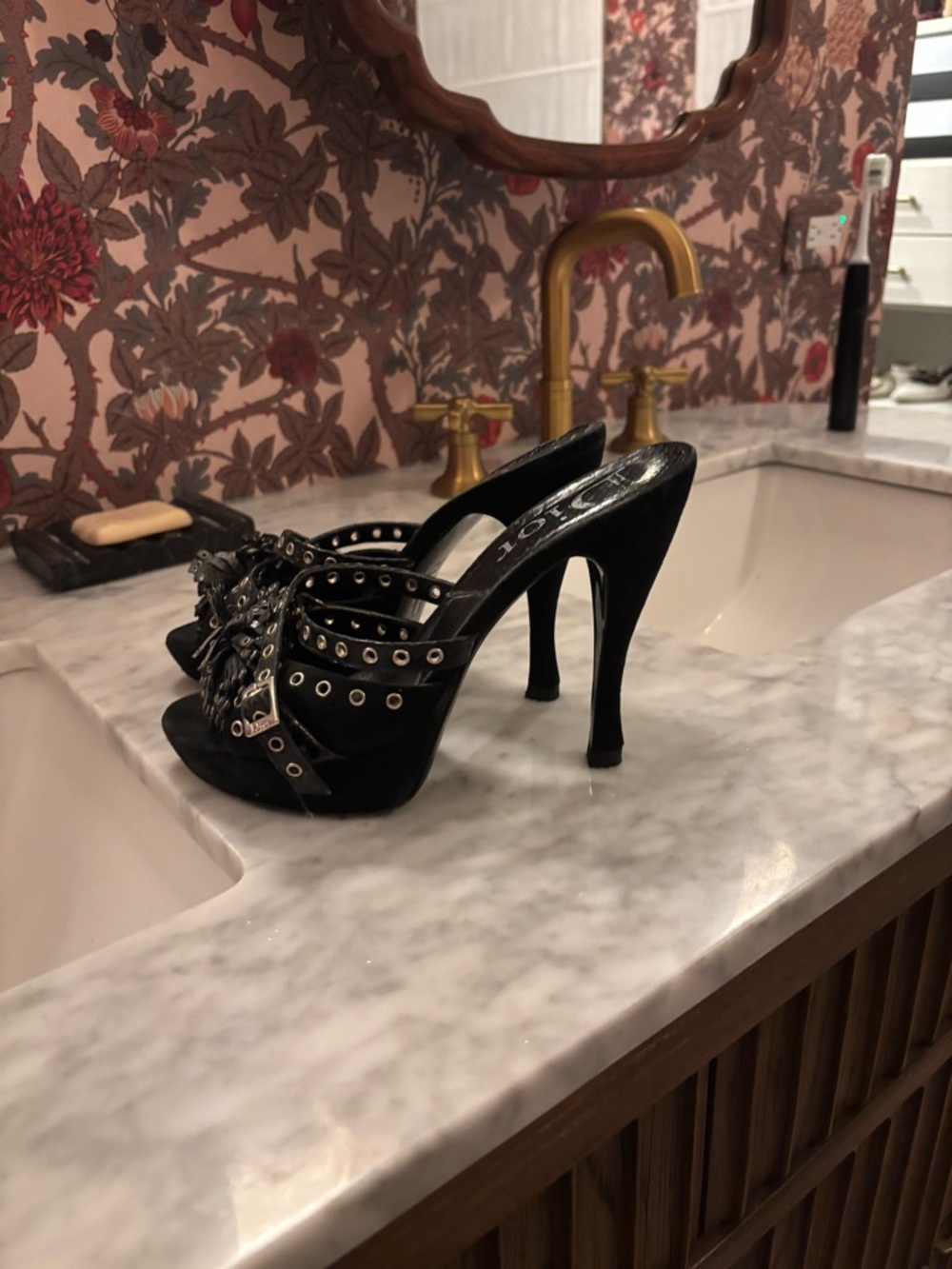 Dior Black Eyelet Slide Mules - Picture 3 of 7